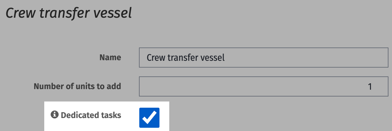 The Dedicated tasks checkbox on a CTV