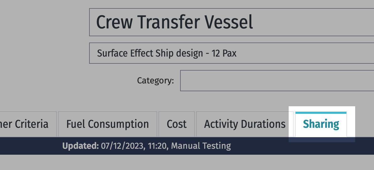 The sharing tab on a logistic