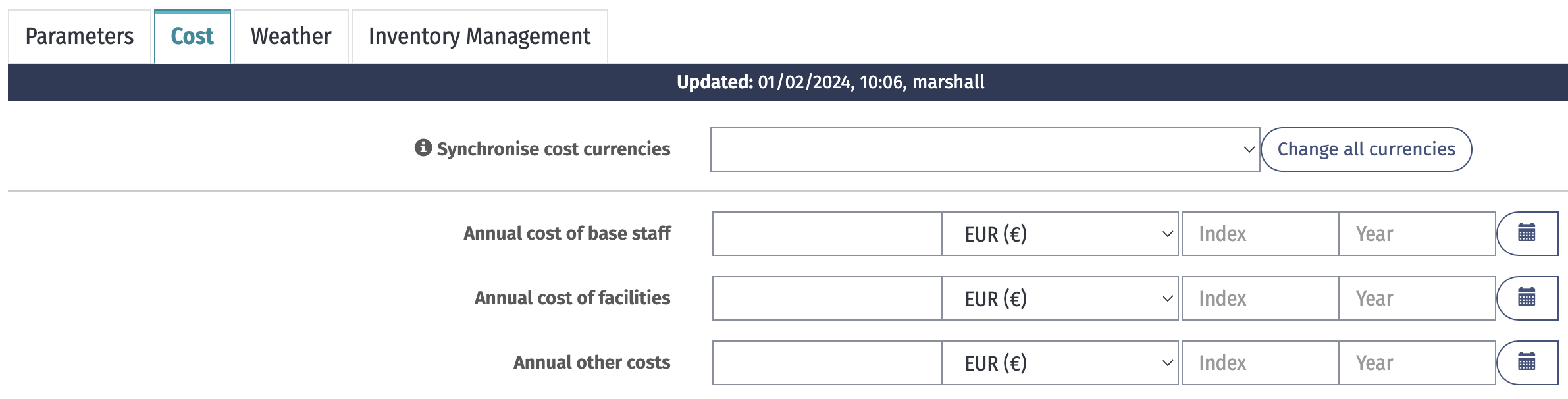 The base cost inputs