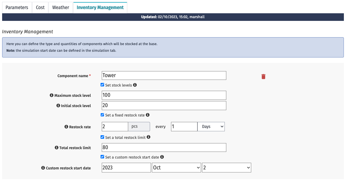 The inventory management parameters