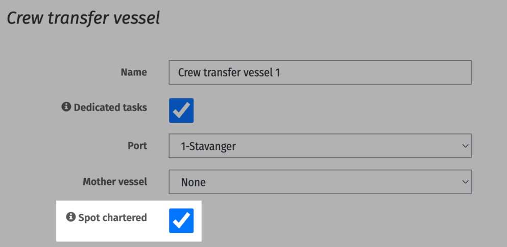 The Spot chartered checkbox on a CTV