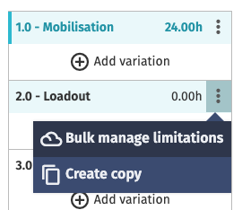 The bulk manage limitations option