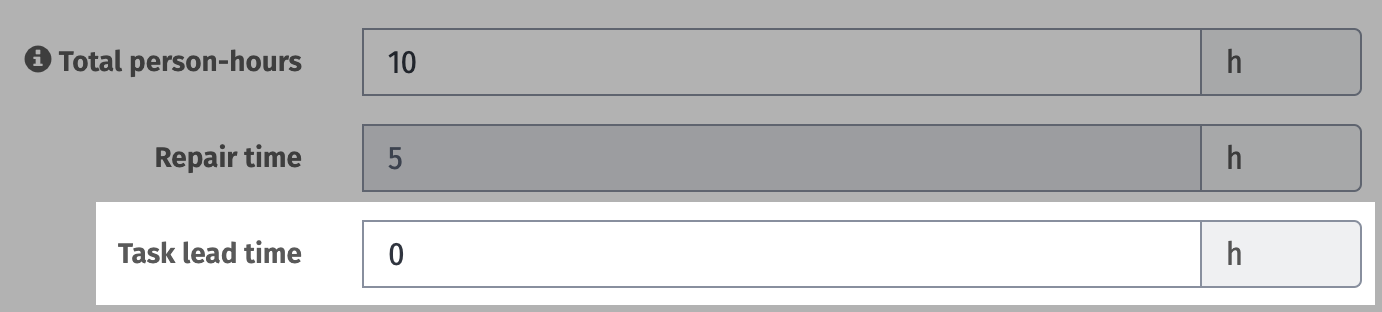 The task lead time input on a corrective maintenance task