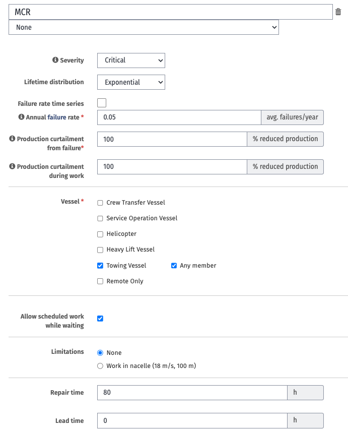 Major corrective maintenance inputs